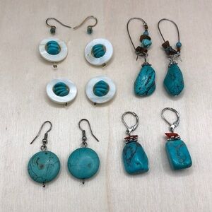 Curated bundle 4 turquoise drop dangle earrings.